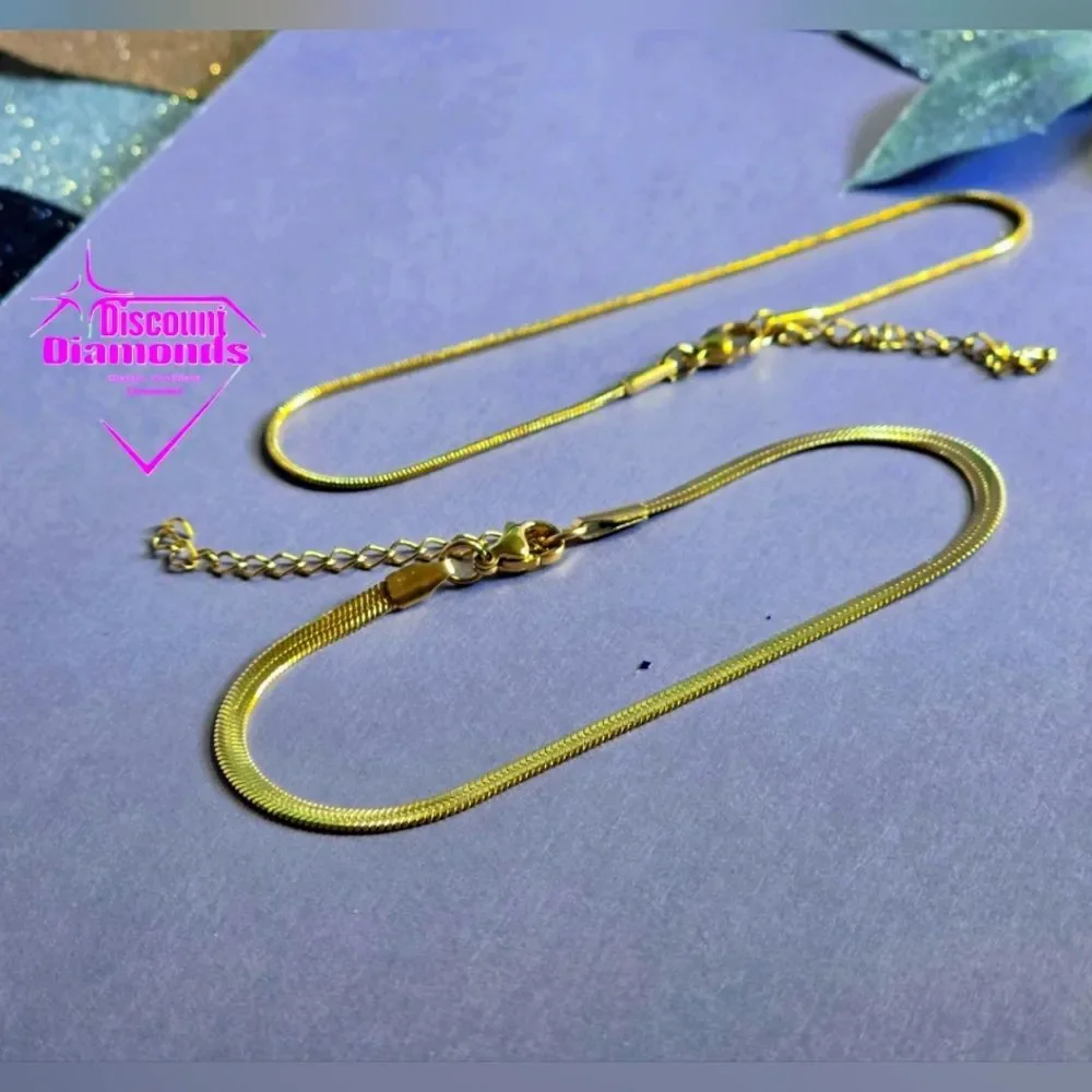 Anklet 18K Yellow Gold on 925 Stainless Silver Ankle Bracelet Double Chain
